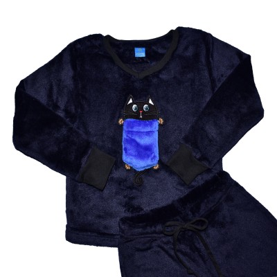 Pijama Termica Gato Bolsillo azul oscuro unisex junior manga larga